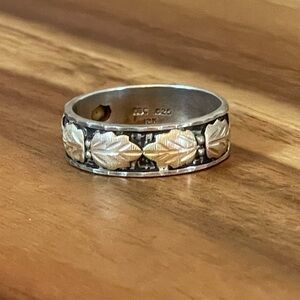 12K Black Hills Gold Rose Leaves 925 Sterling Silver Band Women’s Size 11‎